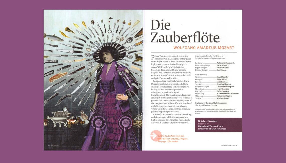 Glyndebourne Festival 2019 brochure Die Zauberflöte spread illustration Shadric Toop