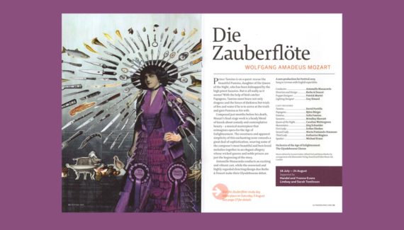 Glyndebourne Festival 2019 brochure Die Zauberflöte spread illustration Shadric Toop