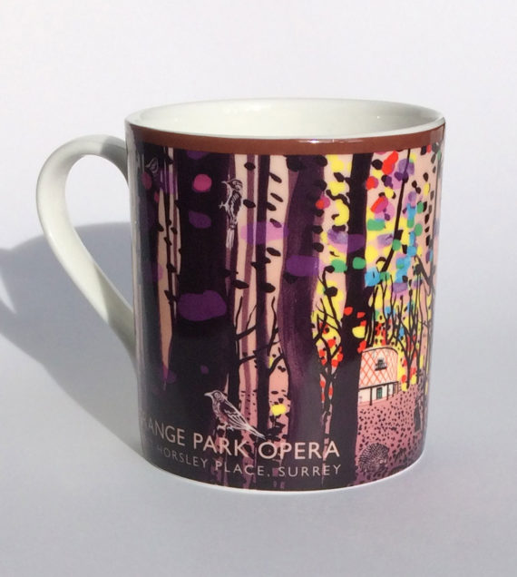 Grange Park Opera illustrations - 2019 Season Mug featuring the opera house in the woods with woodland animals - by Shadric Toop