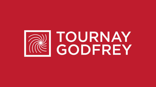 Tournay Godfrey Rebrand - Logo on red - thumbnail